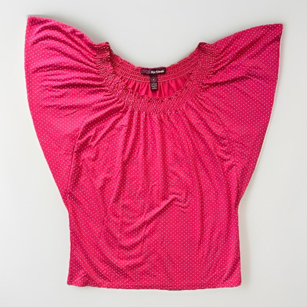 Epic Threads XL Pink Polka Dot Flutter Sleeve Smocked Neck Top NWT Women’s Y2K